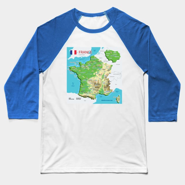 Geographic map of France Baseball T-Shirt by AliJun